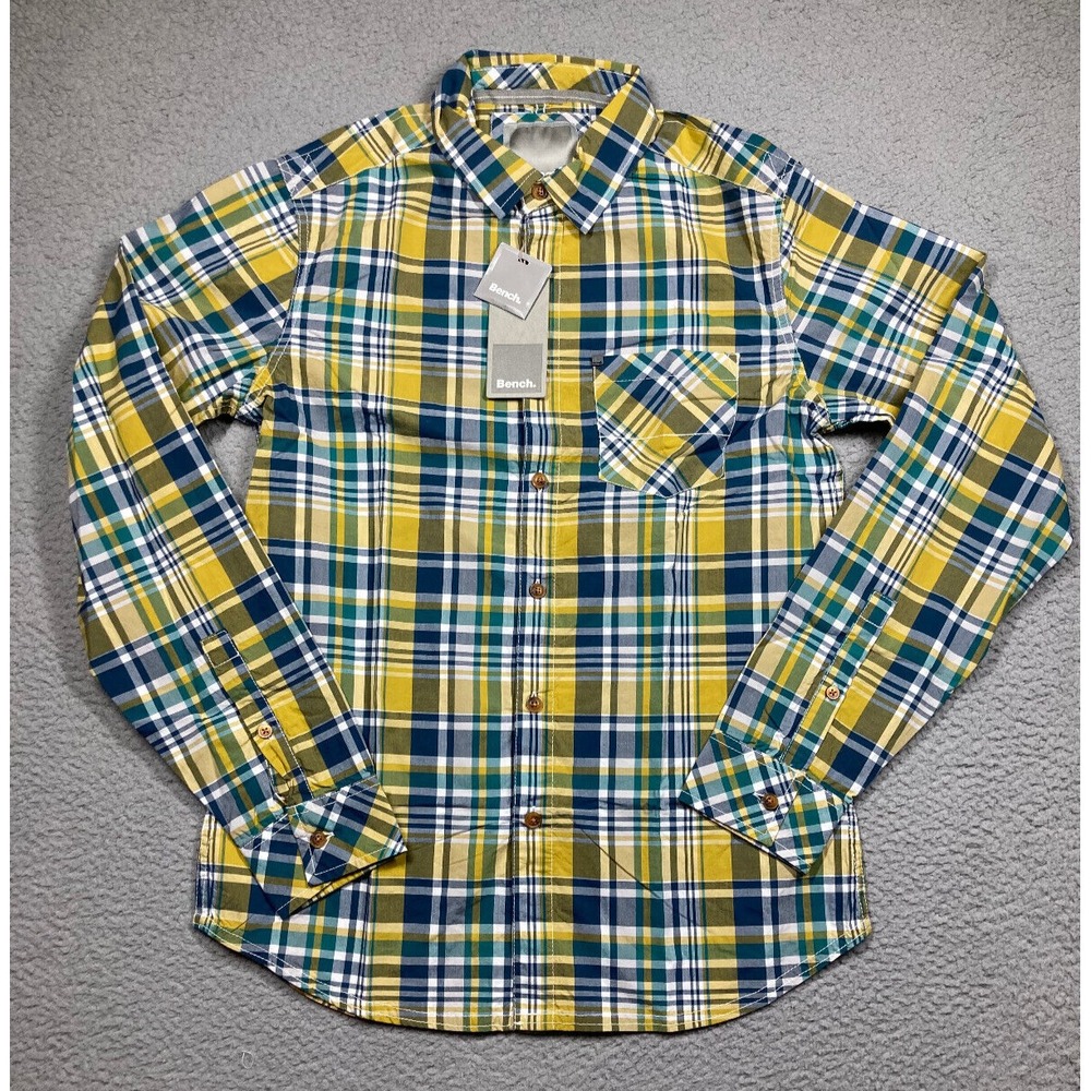 Bench Shirt Men's Medium Yellow Plaid Long Sleeve Button Upโ Preppy Urban NEW